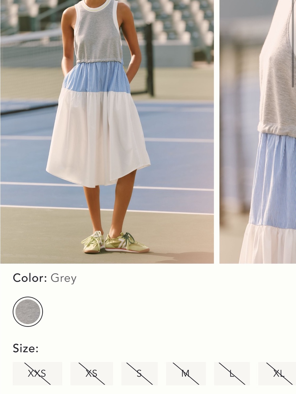 Grey Tank Tiered Midi Dress with Blue and White Skirt - Unbranded